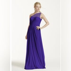 Long one shoulder crinkle chiffon